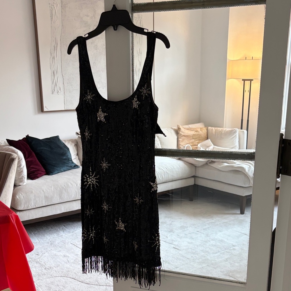 DUNDAS Black Mini Dress with Silver Star Accents